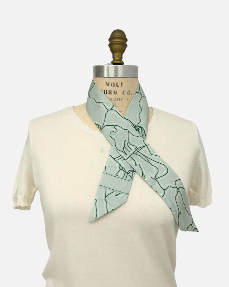 SILK TWILLY: WELLINGTON PRINT: GREEN - 32" x 3"