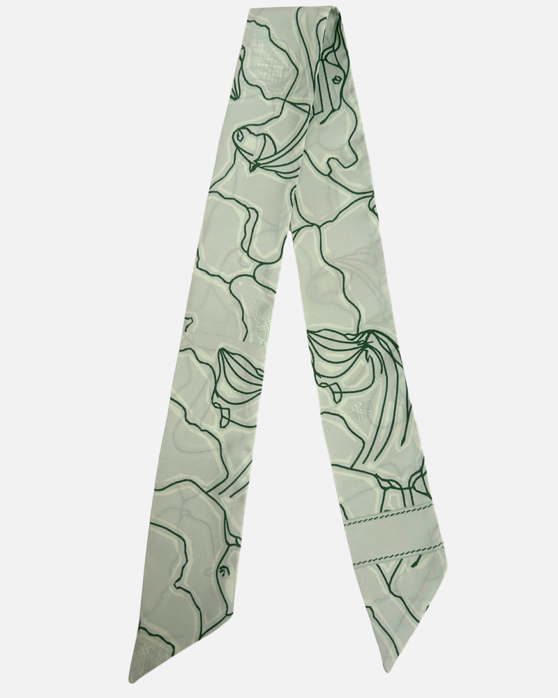 SILK TWILLY: WELLINGTON PRINT: GREEN - 32" x 3"