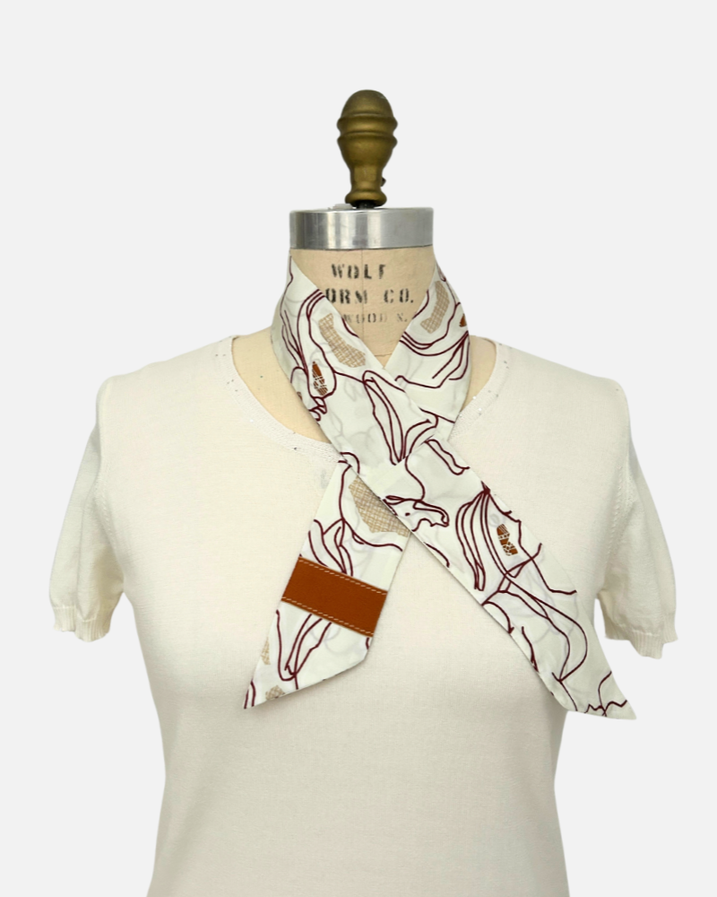 SILK TWILLY: WELLINGTON PRINT: BEIGE- 32" x 3"