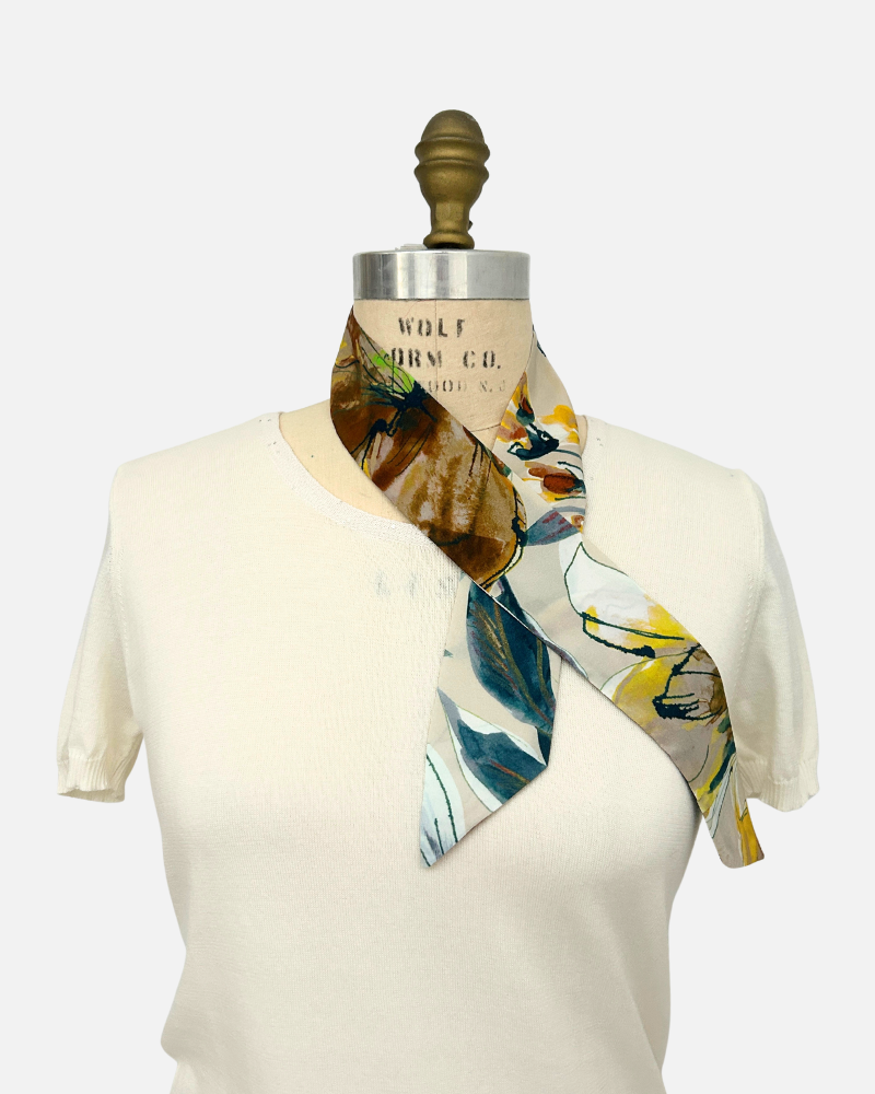 SILK TWILLY: SICILY PRINT: BEIGE -32" x 3"