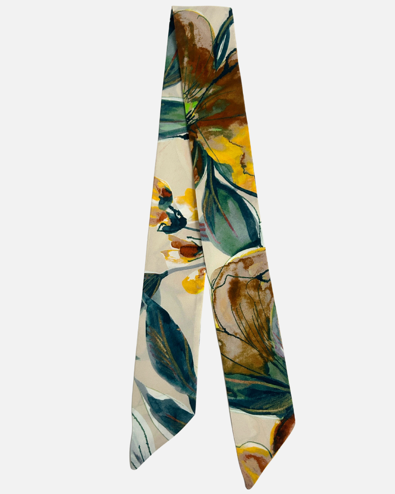 SILK TWILLY: SICILY PRINT: BEIGE -32" x 3"