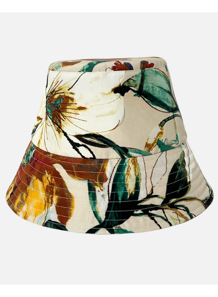 PRINTED SILK BUCKET HAT: SICILY: BEIGE
