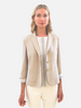 WOOL/SILK/LINEN 3 BUTTON BLAZER W/ STRIPE FABRIC DETAIL: TAUPE