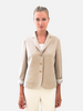 WOOL/SILK/LINEN 3 BUTTON BLAZER W/ STRIPE FABRIC DETAIL: TAUPE