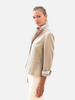 WOOL/SILK/LINEN 3 BUTTON BLAZER W/ STRIPE FABRIC DETAIL: TAUPE