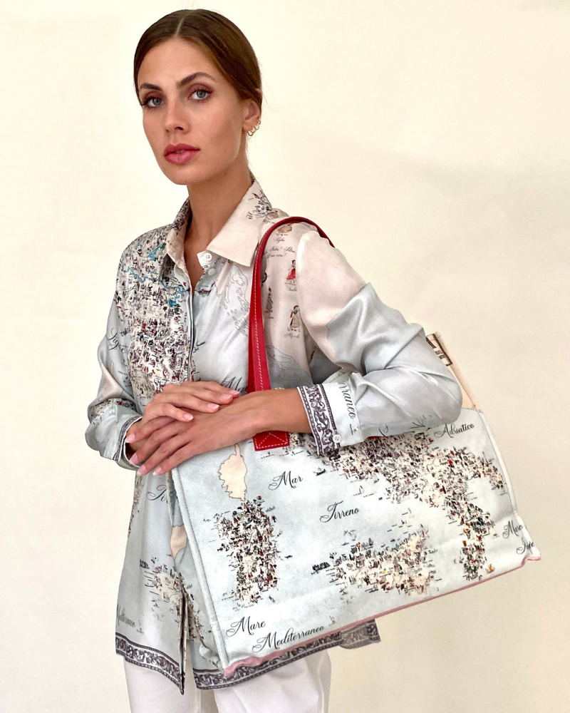 100% SILK PRINTED SHIRT: ITALY: BLUE