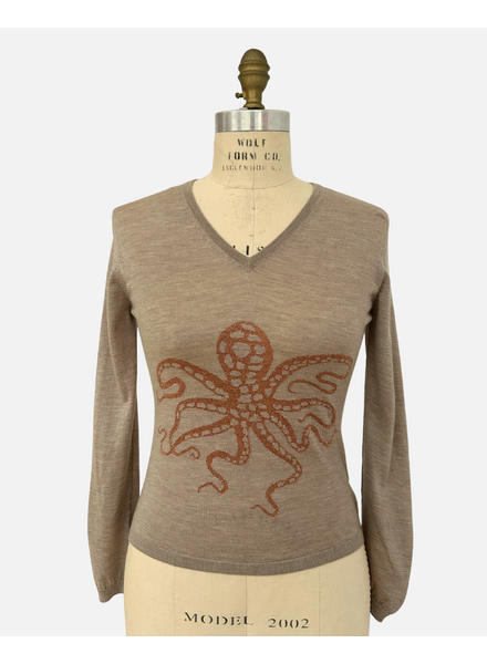 V NECK WITH LUREX: OCTOPUS: TAUPE