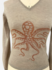 V NECK WITH LUREX: OCTOPUS: TAUPE