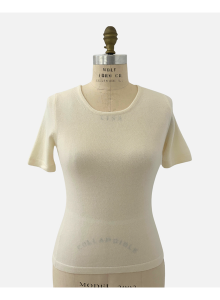 CASHMERE MIDDLE SLEEVES CREWNECK TOP: WHITE