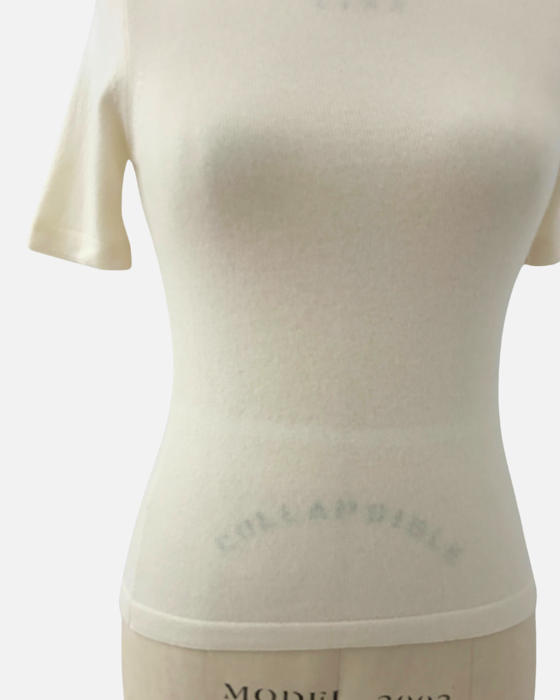 CASHMERE MIDDLE SLEEVES CREWNECK TOP: WHITE