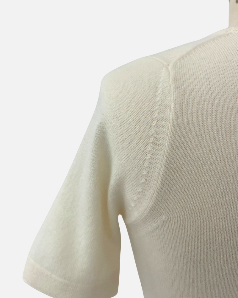 CASHMERE MIDDLE SLEEVES CREWNECK TOP: WHITE