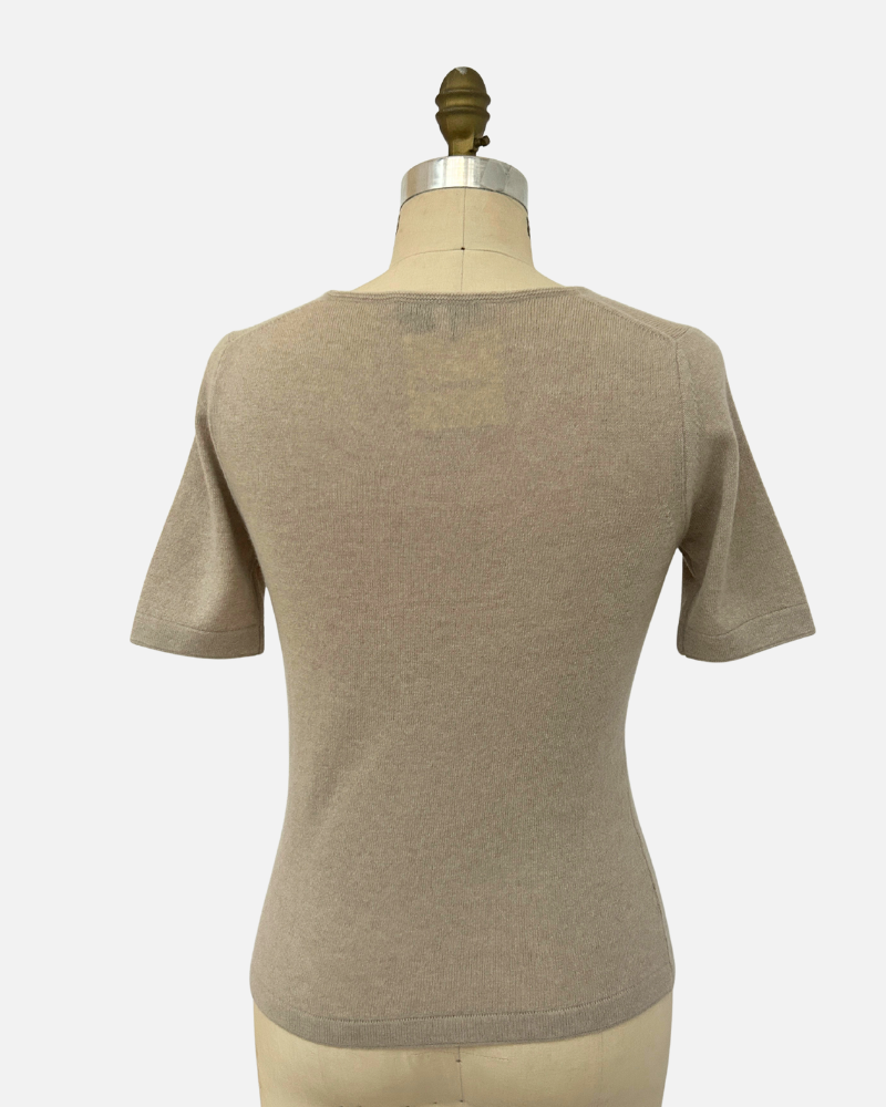 CASHMERE MIDDLE SLEEVES CREWNECK TOP: BEIGE