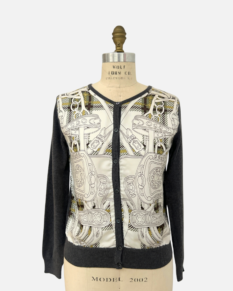 TERESA, CASHMERE-SILK TWIN SET, ZINC-SADDLE WHITE