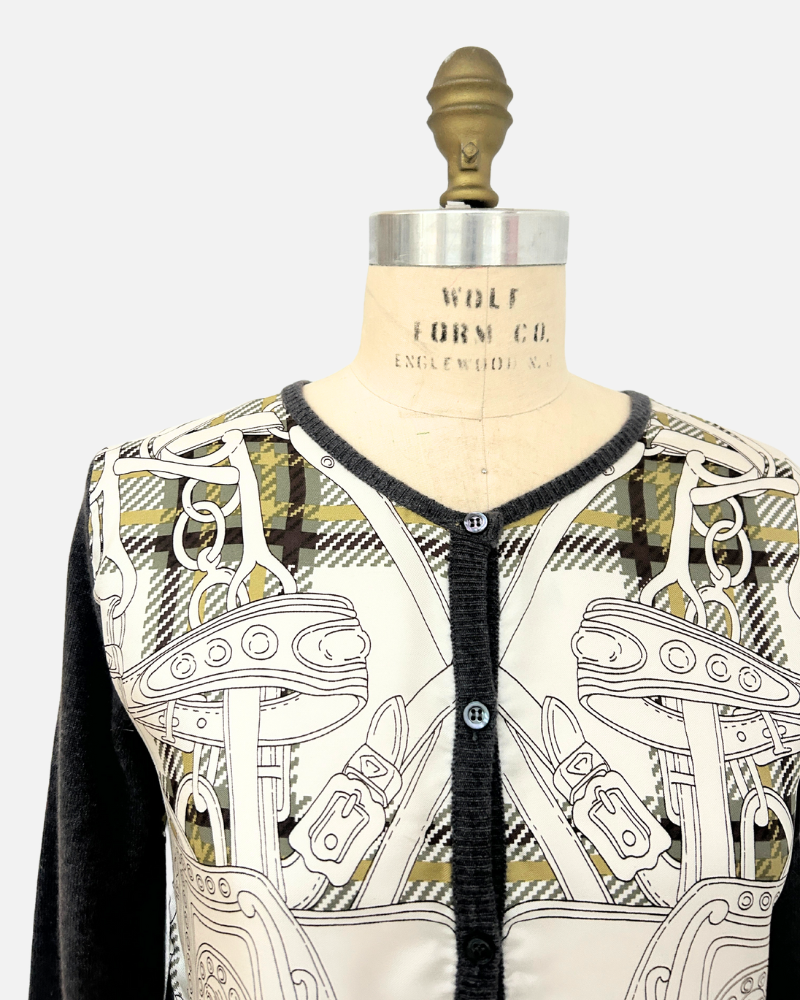 TERESA, CASHMERE-SILK TWIN SET, ZINC-SADDLE WHITE