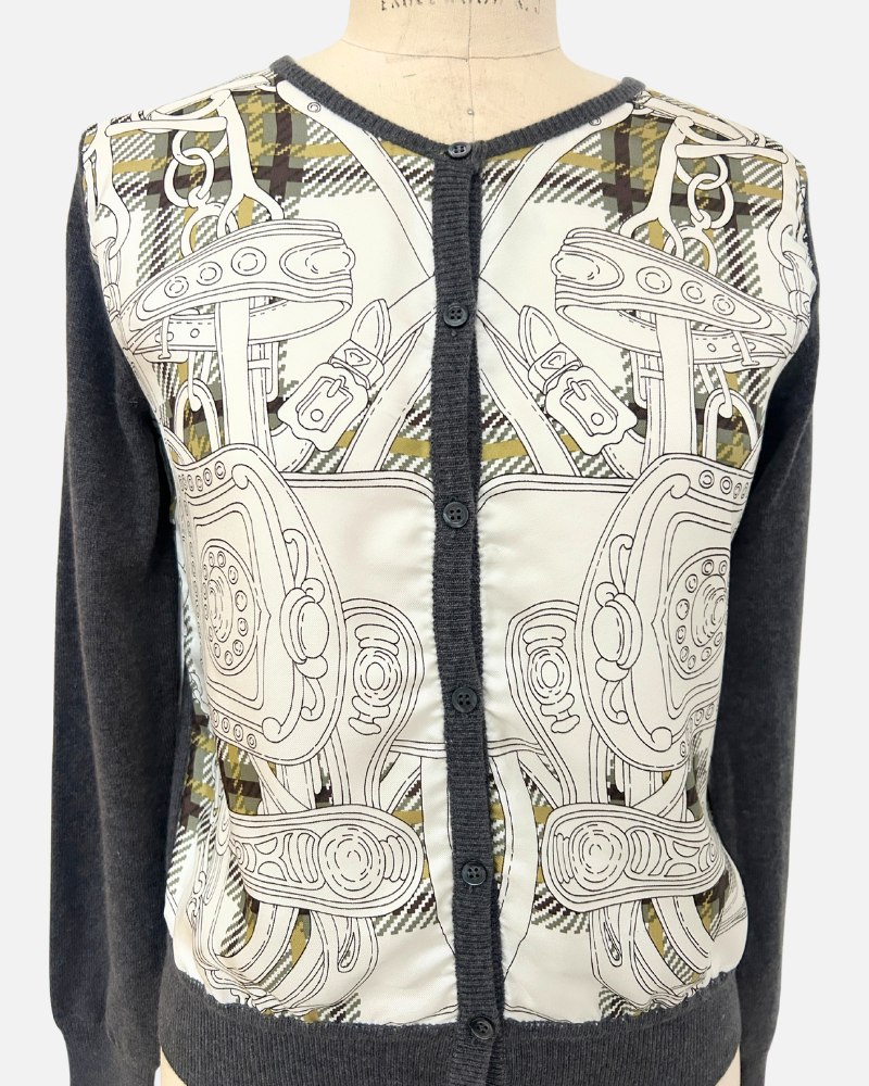 TERESA, CASHMERE-SILK TWIN SET, ZINC-SADDLE WHITE