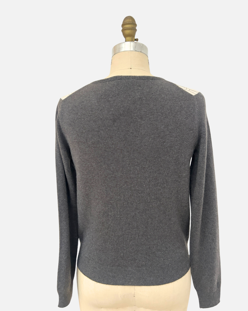 TERESA, CASHMERE-SILK TWIN SET, ZINC-SADDLE WHITE