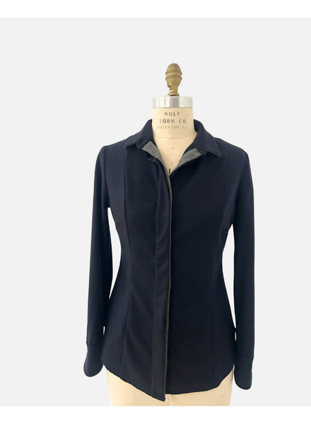 SHIRT WITH KNIT DETAIL: NAVY