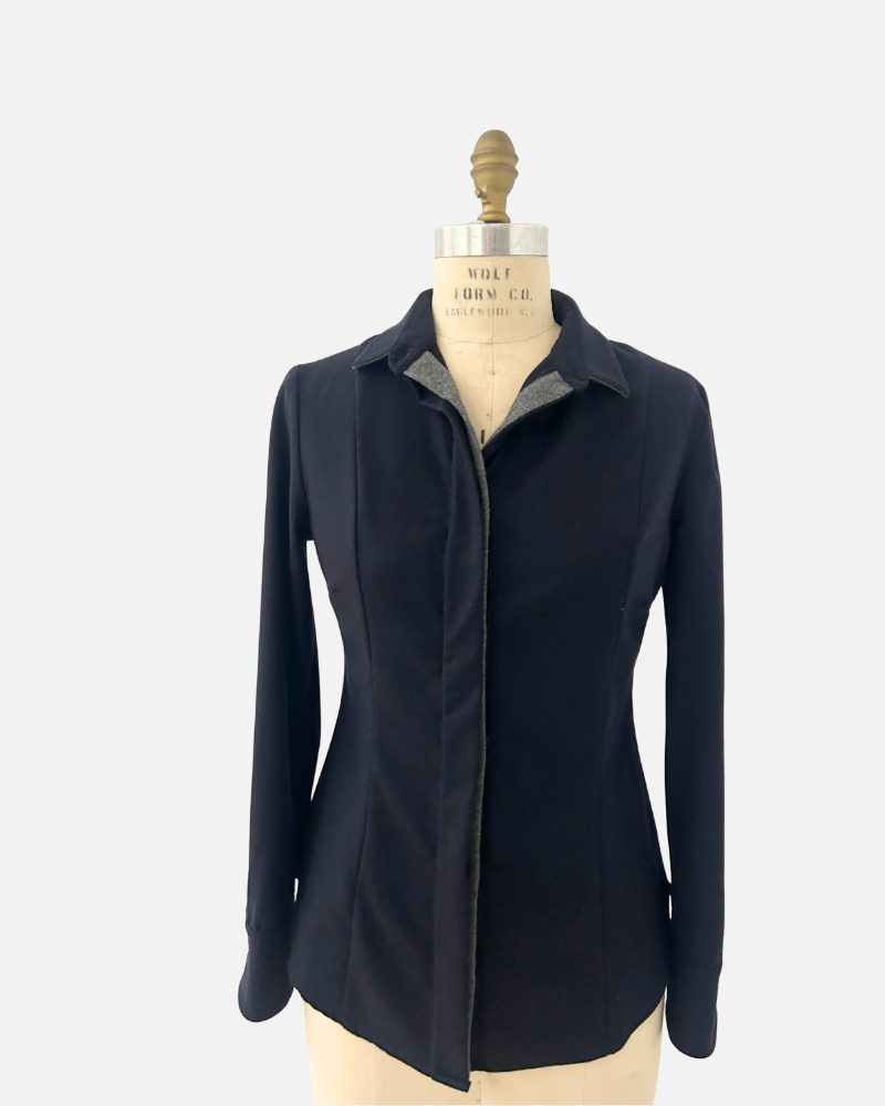 SHIRT WITH KNIT DETAIL: NAVY