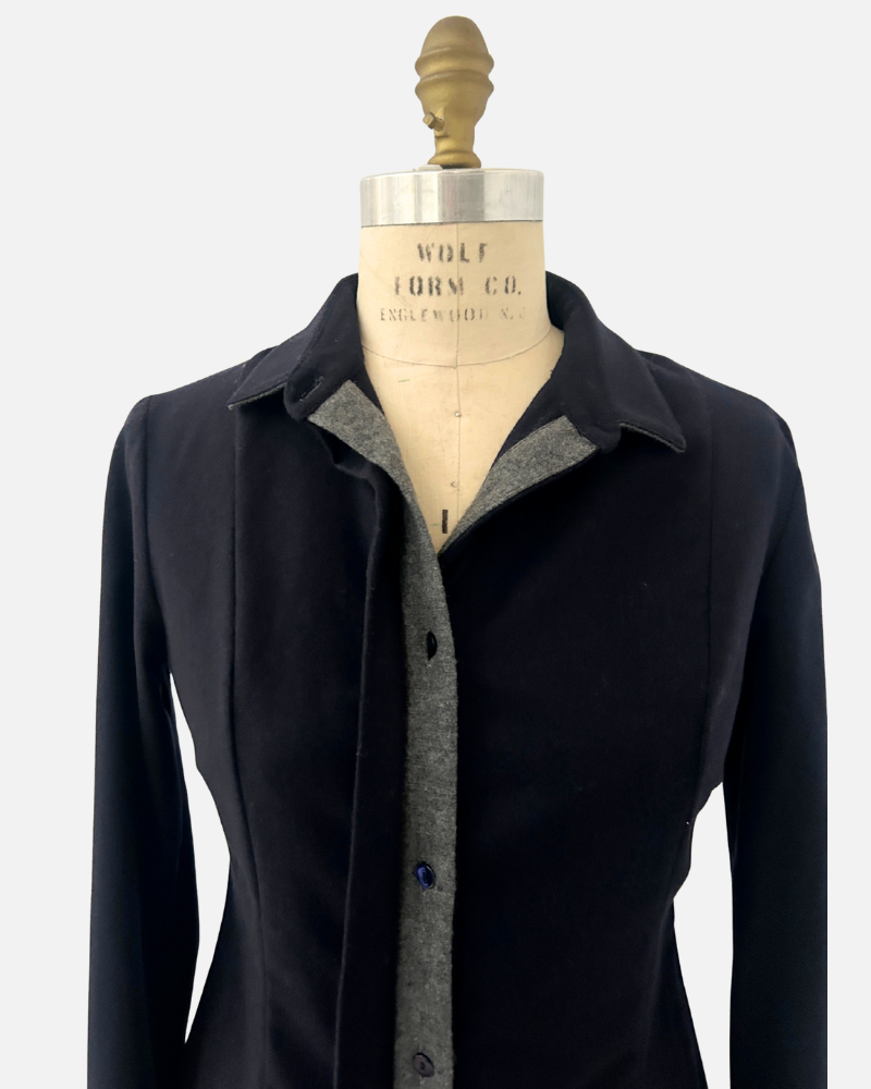 SHIRT WITH KNIT DETAIL: NAVY