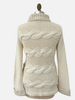 HAND MADE KNITTED CASHMERE CABLE SWEATER W/ BRAIDED DETAILS, IVORY,