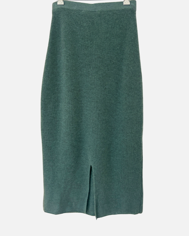 CASHMERE KNIT LONG SKIRT, TEAL GREEN