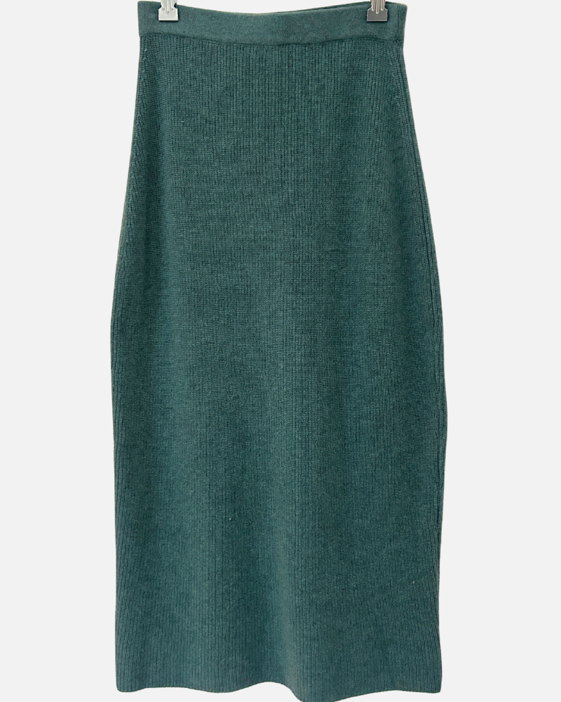 CASHMERE KNIT LONG SKIRT, TEAL GREEN