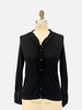CARDIGAN WITH SILK RUFFLE INSET: BLACK: LARGE SUPERFINE CASHMERE
