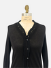 CARDIGAN WITH SILK RUFFLE INSET: BLACK: LARGE SUPERFINE CASHMERE