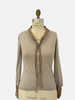 CARDIGAN WITH SILK RUFFLE INSET: BEIGE: SMALL SUPERFINE CASHMERE