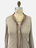 CARDIGAN WITH SILK RUFFLE INSET: BEIGE: SMALL SUPERFINE CASHMERE