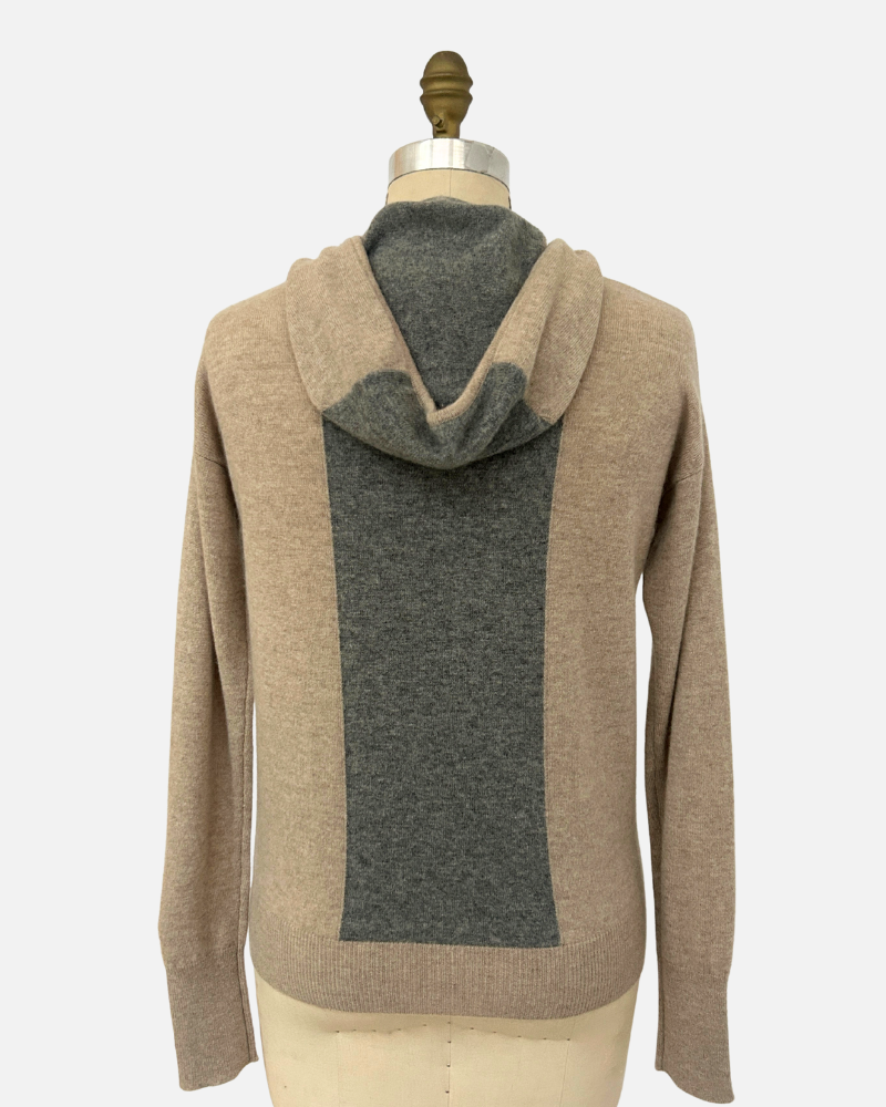 ZIP SWEATER WITH CHAIN INSET: BROWN-GRAY: SUPERFINE CASHMERE