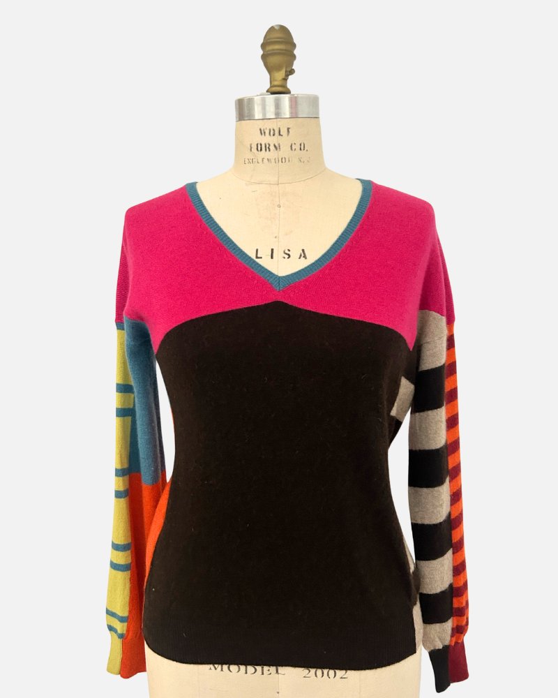 FRANCA  MULTICOLOR V NECK, WATERMELON