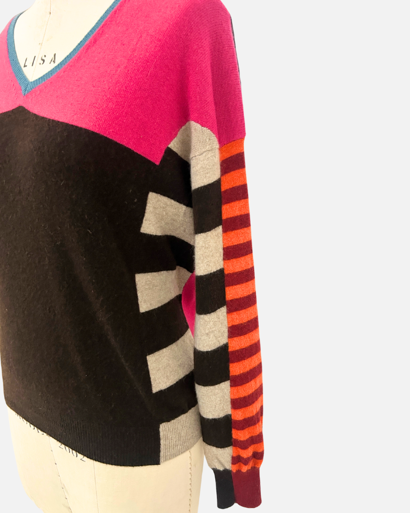 FRANCA  MULTICOLOR V NECK, WATERMELON