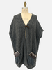 TEXTURED KNIT CAPE WITH FUR-TRIM POCKETS & FRINGE: CHARCOAL