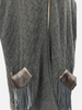 TEXTURED KNIT CAPE WITH FUR-TRIM POCKETS & FRINGE: CHARCOAL