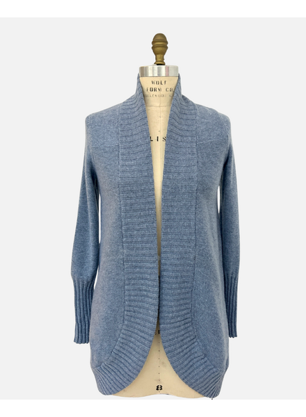 Textured Knit Cardigan with Ribbed Details: BLUE