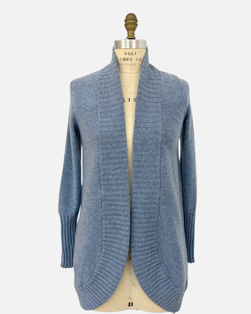 Textured Knit Cardigan with Ribbed Details: BLUE
