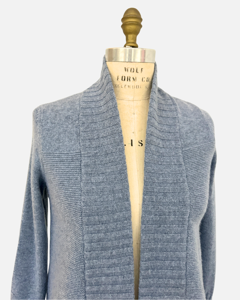 Textured Knit Cardigan with Ribbed Details: BLUE