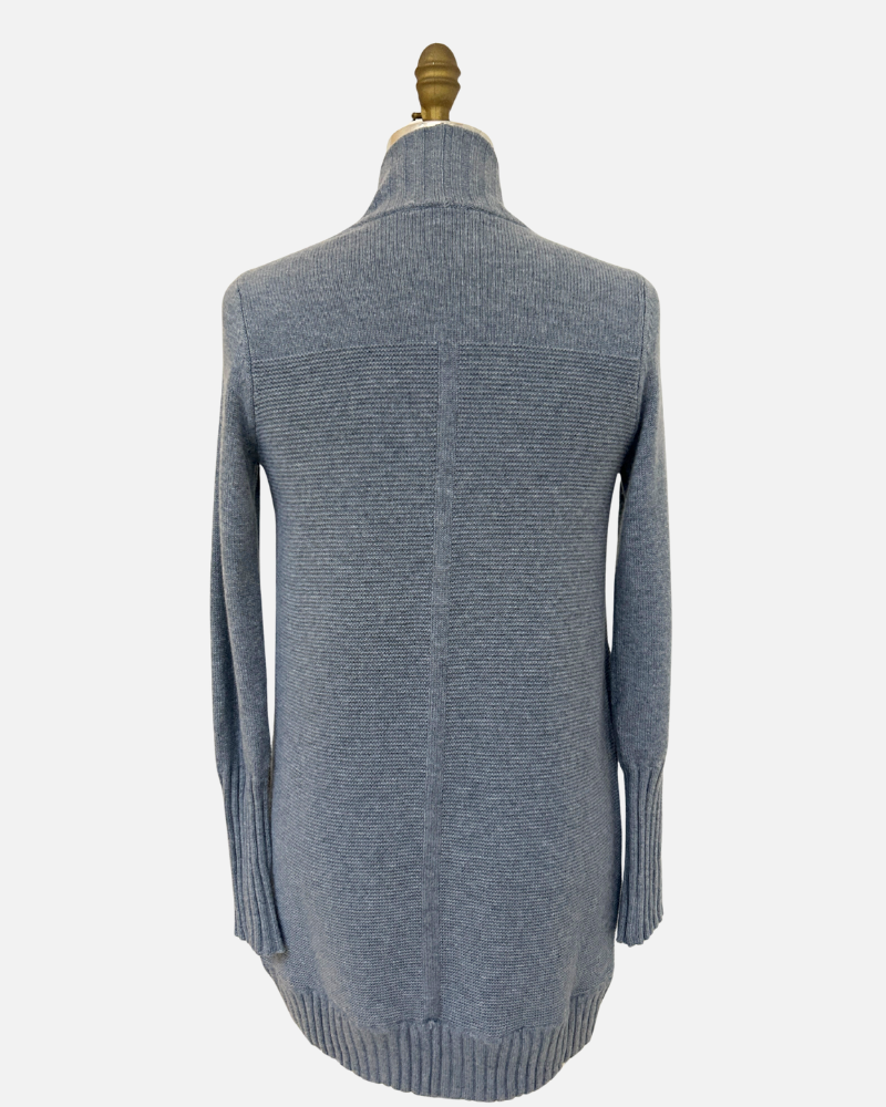 Textured Knit Cardigan with Ribbed Details: BLUE