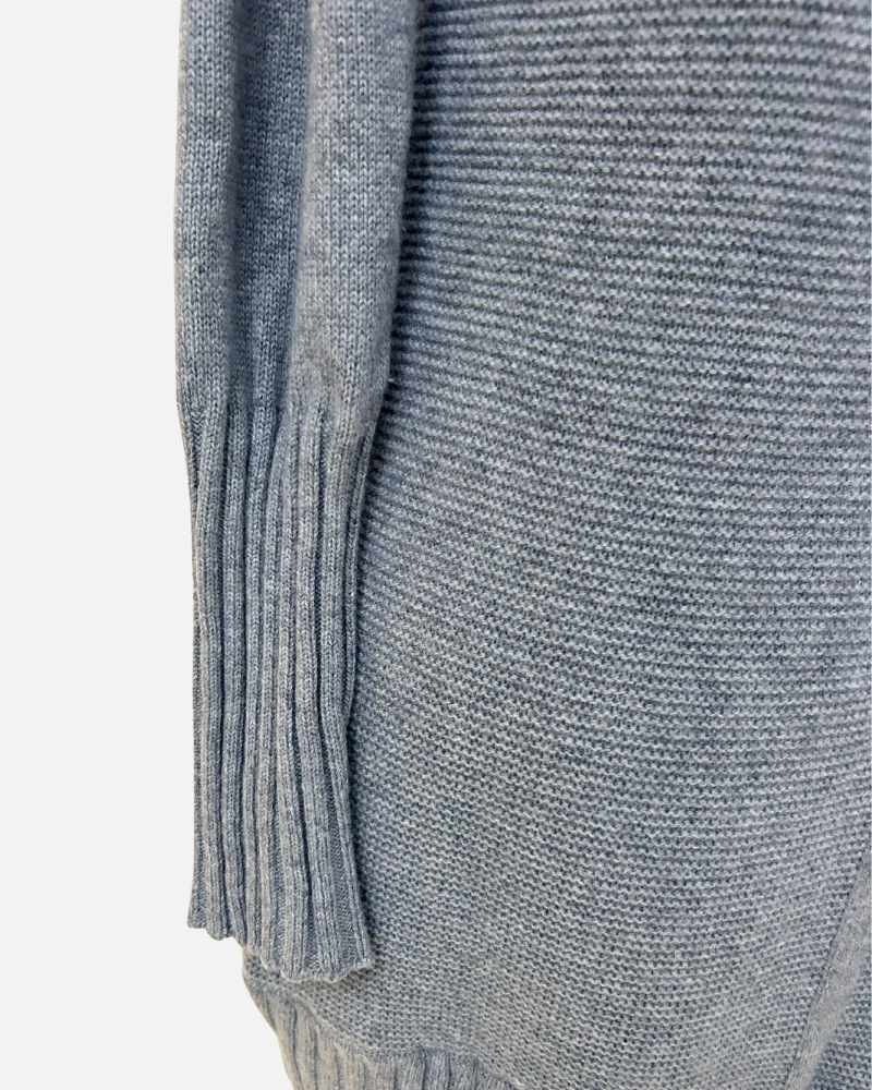 Textured Knit Cardigan with Ribbed Details: BLUE