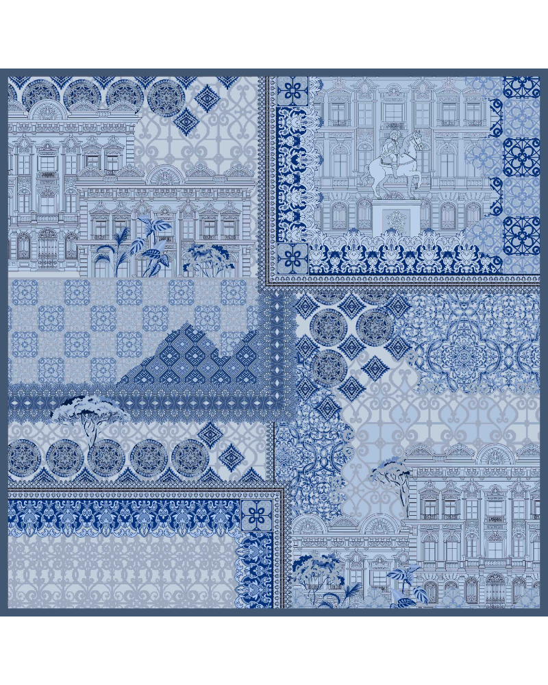 CASHMERE PRINTED SCARF: SEVILLE: BLUE