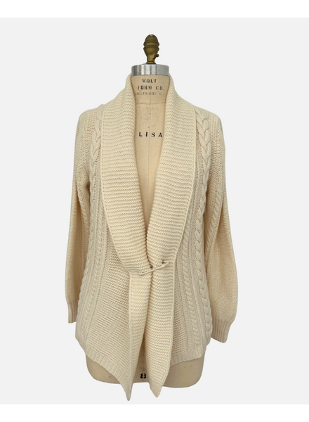 Chunky Knit Cardigan with Cable Knit Design: IVORY