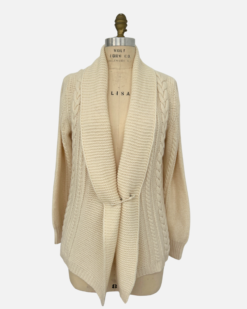 Chunky Knit Cardigan with Cable Knit Design: IVORY