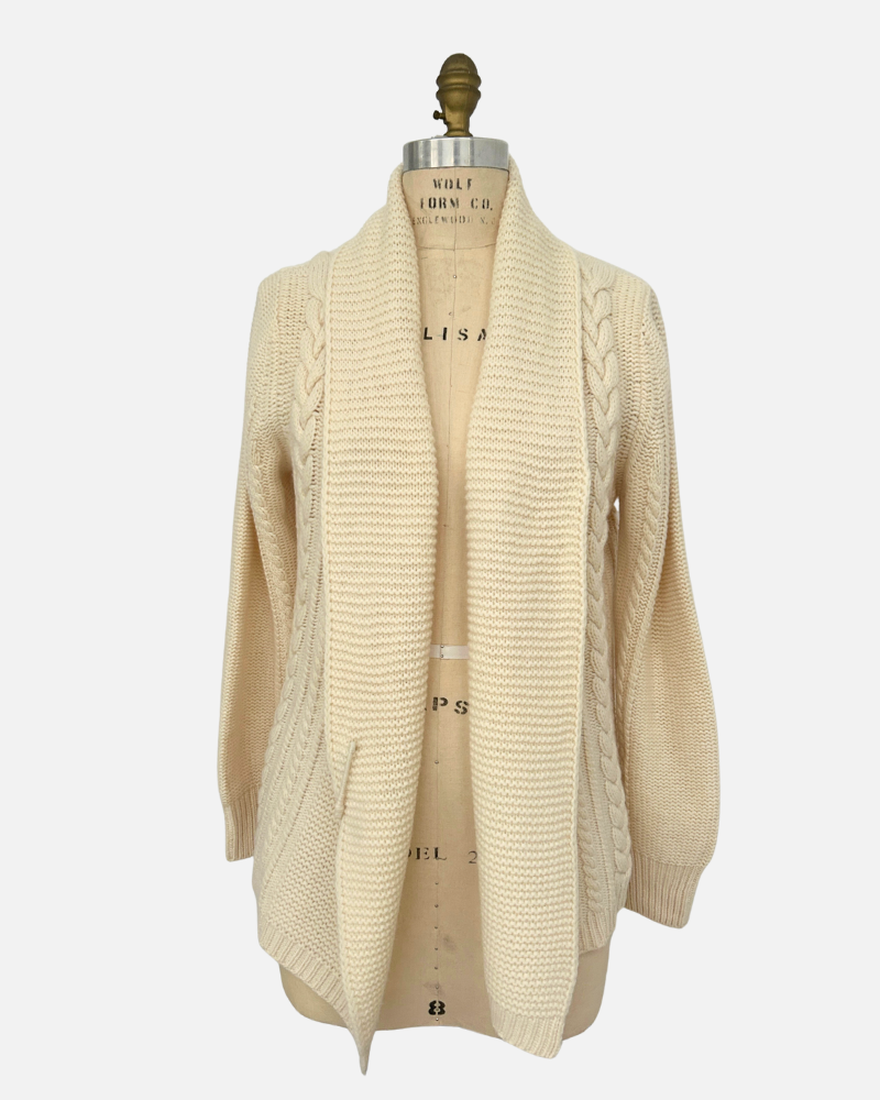 Chunky Knit Cardigan with Cable Knit Design: IVORY