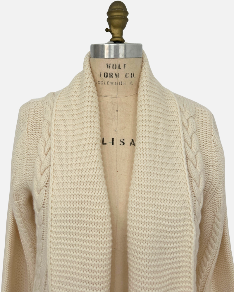 Chunky Knit Cardigan with Cable Knit Design: IVORY