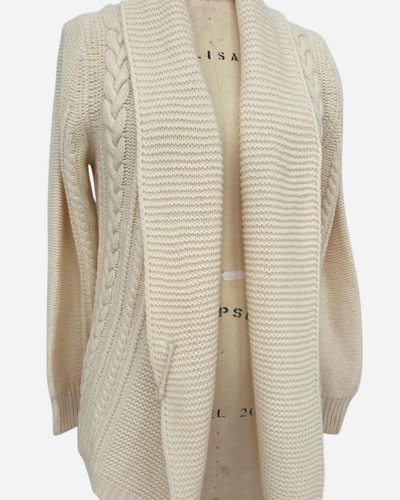 Chunky Knit Cardigan with Cable Knit Design: IVORY