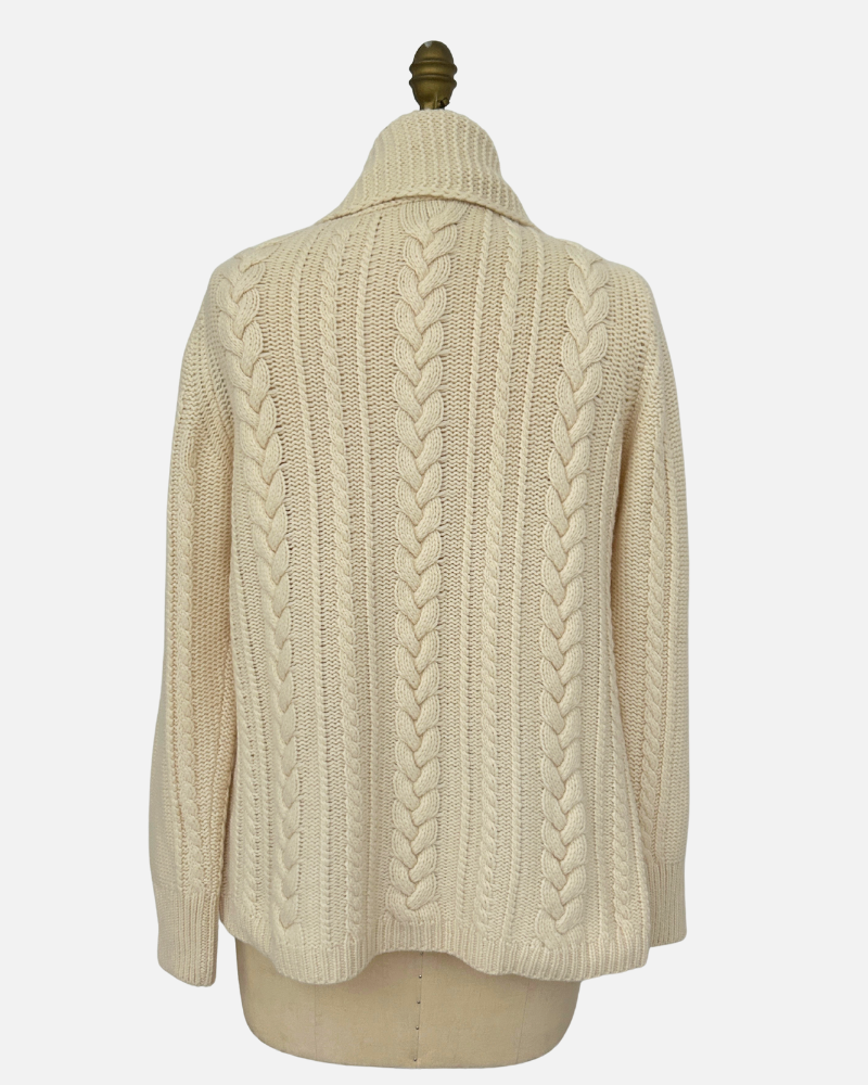 Chunky Knit Cardigan with Cable Knit Design: IVORY
