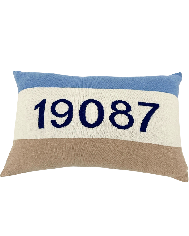 PILLOW 19087, 16" x 24", AZURE-NAVY-BEIGE