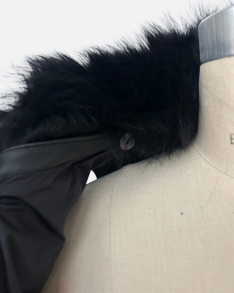 LEATHER VEST WITH FOX COLLAR AND CASHMERE BLACK