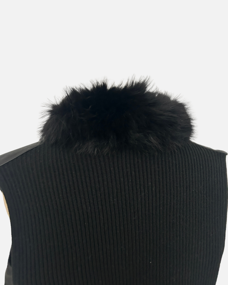 LEATHER VEST WITH FOX COLLAR AND CASHMERE BLACK